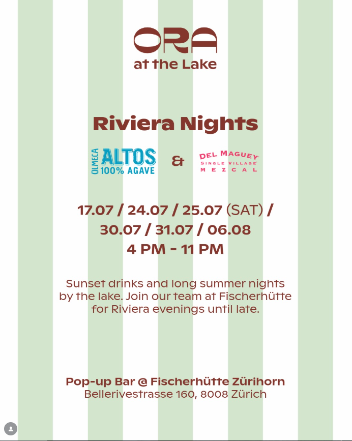 ORA at the Lake — Riviera Nights pop-up at Fischerhütte Zürihorn